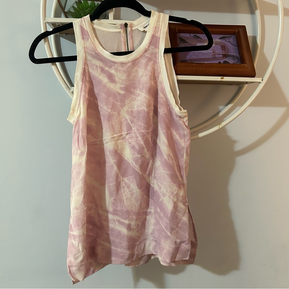 Helmet Lang Women's Small S Silk Purple White Tie Dye Sleeveless Shirt Blouse